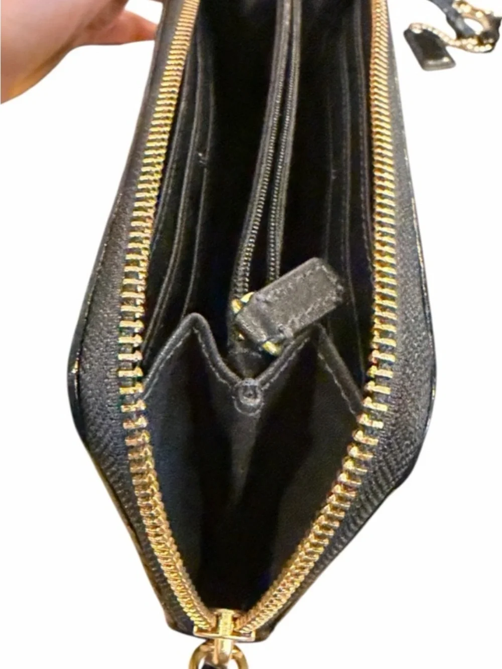 Coach Poppy Black Leather Zip Wallet with Gold Plaque